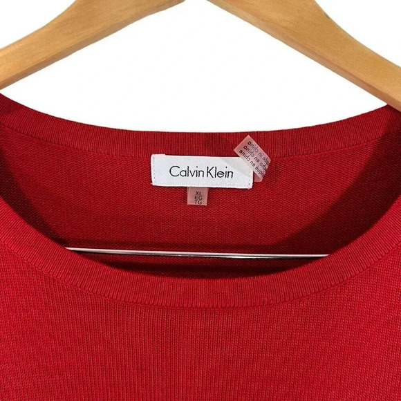 Calvin Klein Red Striped Sweater Tunic XL Slit Hem Black And White Trim Knit Top - Picture 9 of 9